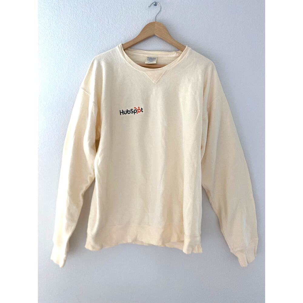 HubSpot ComfortWash Embroidered Cream Crewneck Sweatshirt Large